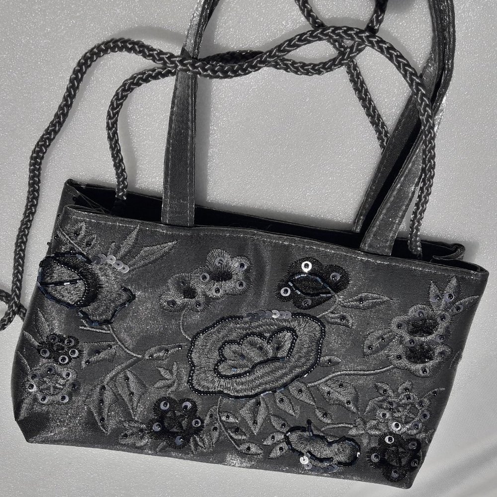 Sequin Purse Beaded Evening Crossbody Bag Grey - Picture 6 of 10